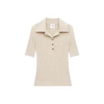 COURREGES Signature Rib Knit Polo 'Cappuccino'