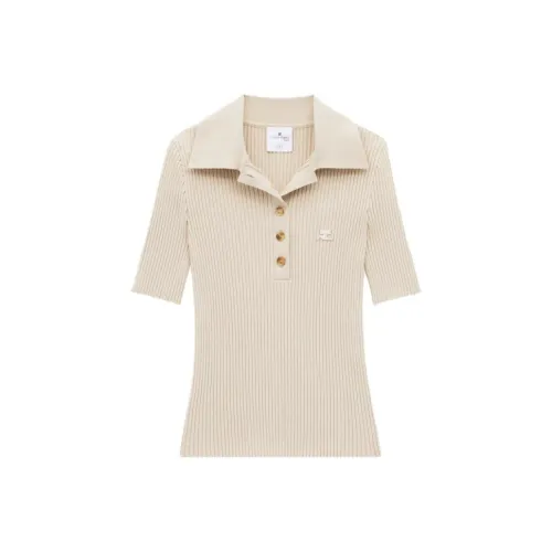COURREGES Signature Rib Knit Polo 'Cappuccino'