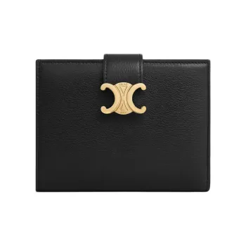 CELINE Calfskin Wallet Medium Size Women's Black