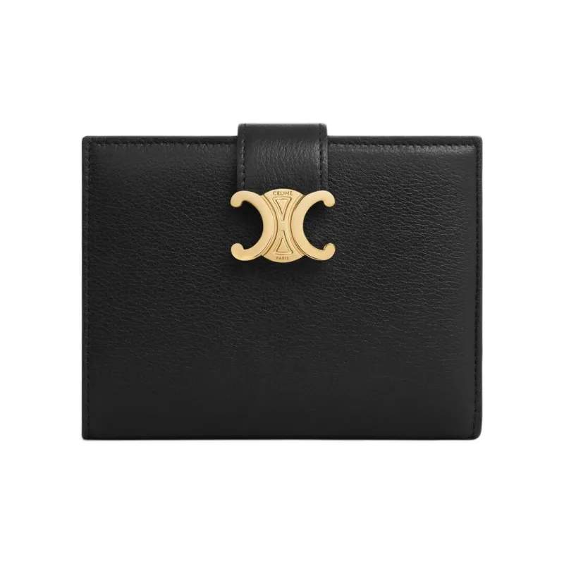 CELINE Calfskin Wallet Medium Size Women's Black-0
