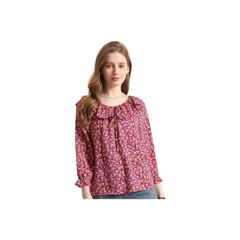 FENHONGMALI Shirt Women's Red Flower-0