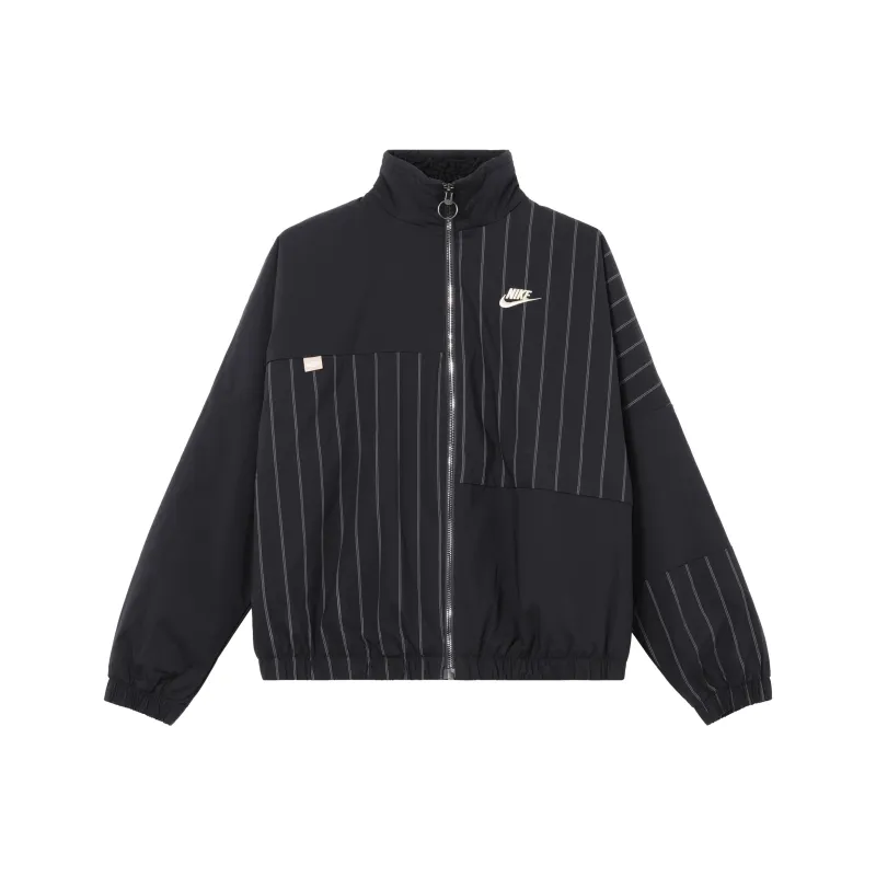 Nike Women's Logo Stripe Stand Collar Casual Jacket Black-0
