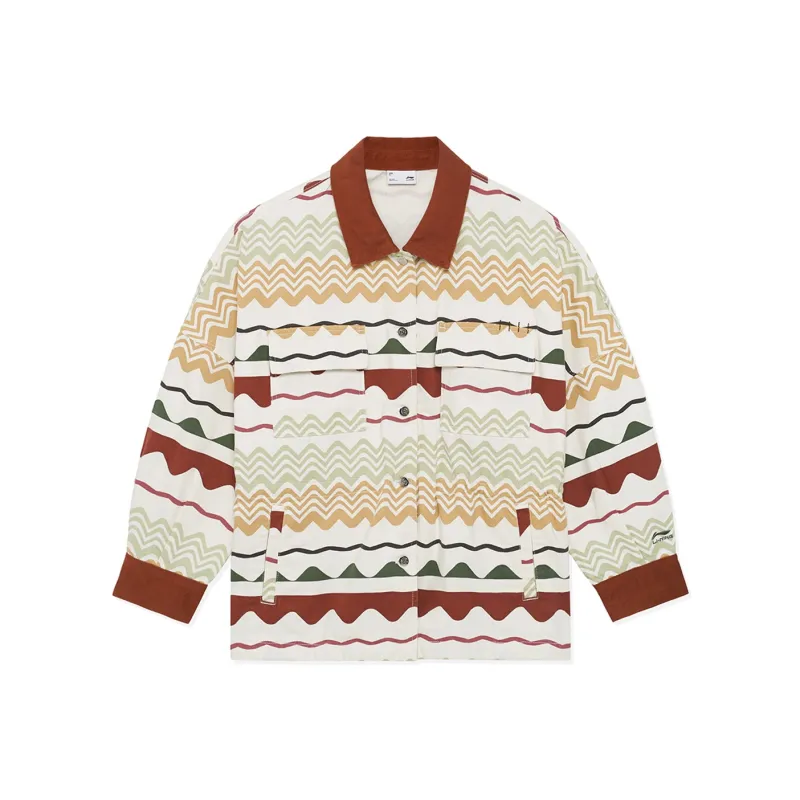 LINING Sports Trend Series Shirts Women's Sequoia Brown Jam Red Combination Color All Over Print-0