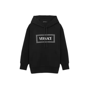 VERSACE Embroidered Logo Hoodie 'Black/White'