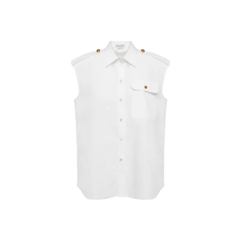 Alexander McQueen Buttoned Sleeveless Poplin Shirt-0