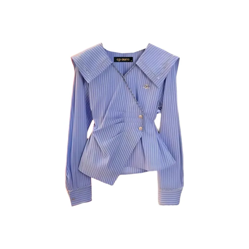 CPAURA Shirt Women's Blue Stripes-0