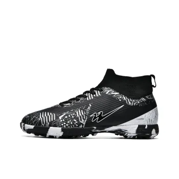Binary TF Rubber Broken Studs Cushioning Abrasion Resistant Lightweight Soccer Shoes Unisex Black White Silver