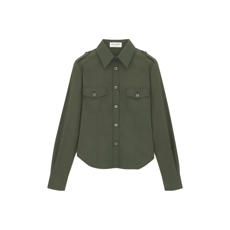 SAINT LAURENT Military Button up Cotton Shirt-0