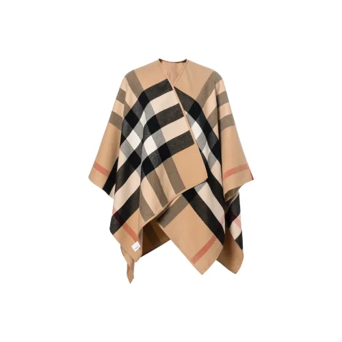 Burberry Women's Reversible Check Merino Wool Poncho Camel/Archive Beige
