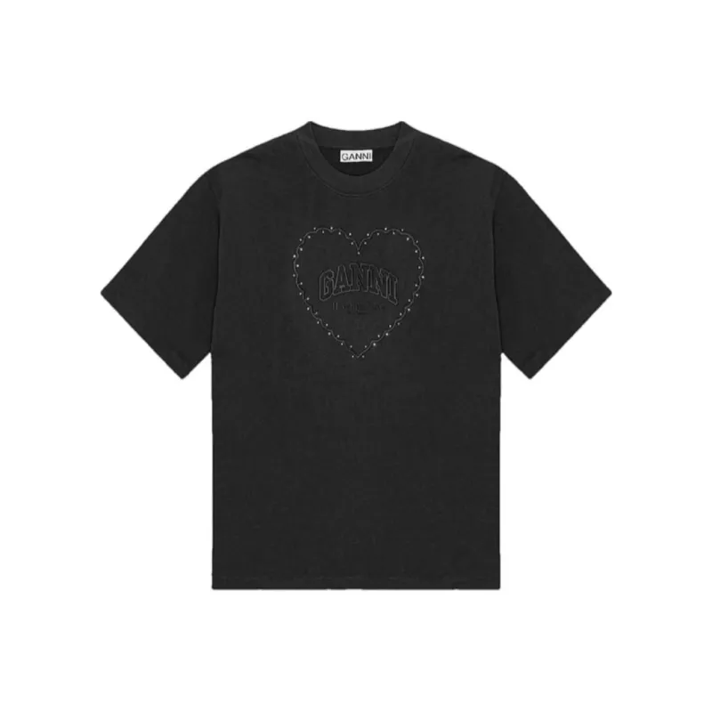 GANNI Logo Appliqué Cotton T shirt-0