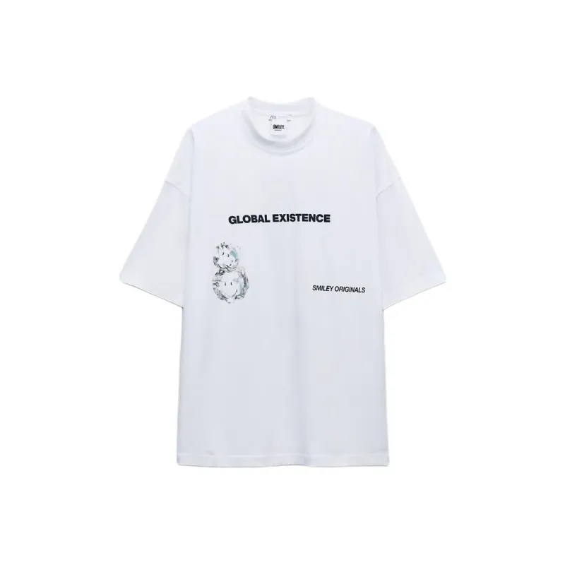 ZARA Drop Shoulder Sleeve T-Shirt Women's White-0