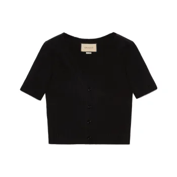 GUCCI Ribbed Trim Cropped Cardigan