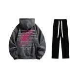 Fleece-Lined Clothing Sets (Dark Gray Fleece-Lined Sweatshirt+Black Fleece-Lined Casual Pants)