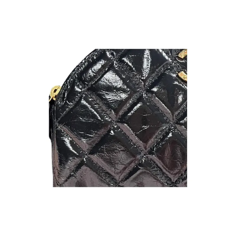 CHANEL Lambskin Bowling Bag, Handbag, Shoulder Bag, Crossbody Bag Trumpets Women's Black-4
