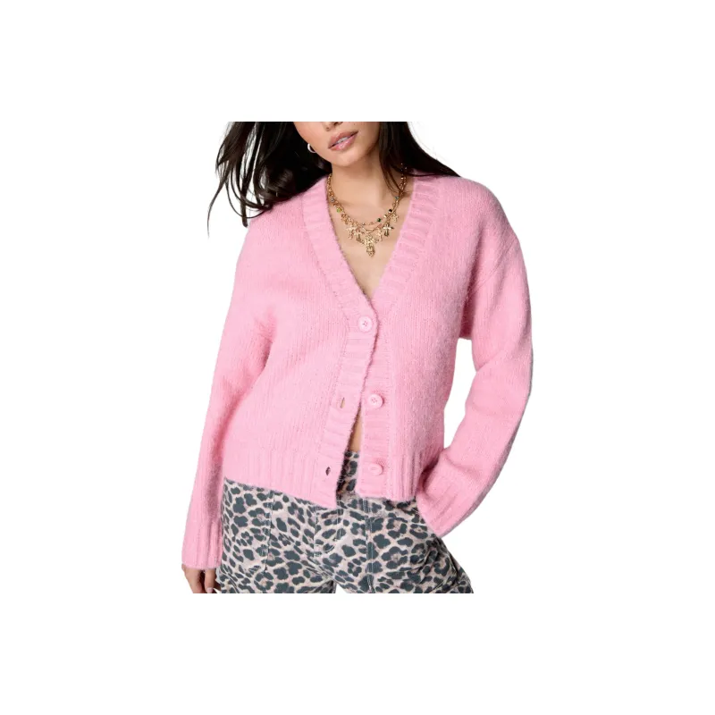 NASTY GAL Cropped Cardigan Knitwear Women's Pink-0