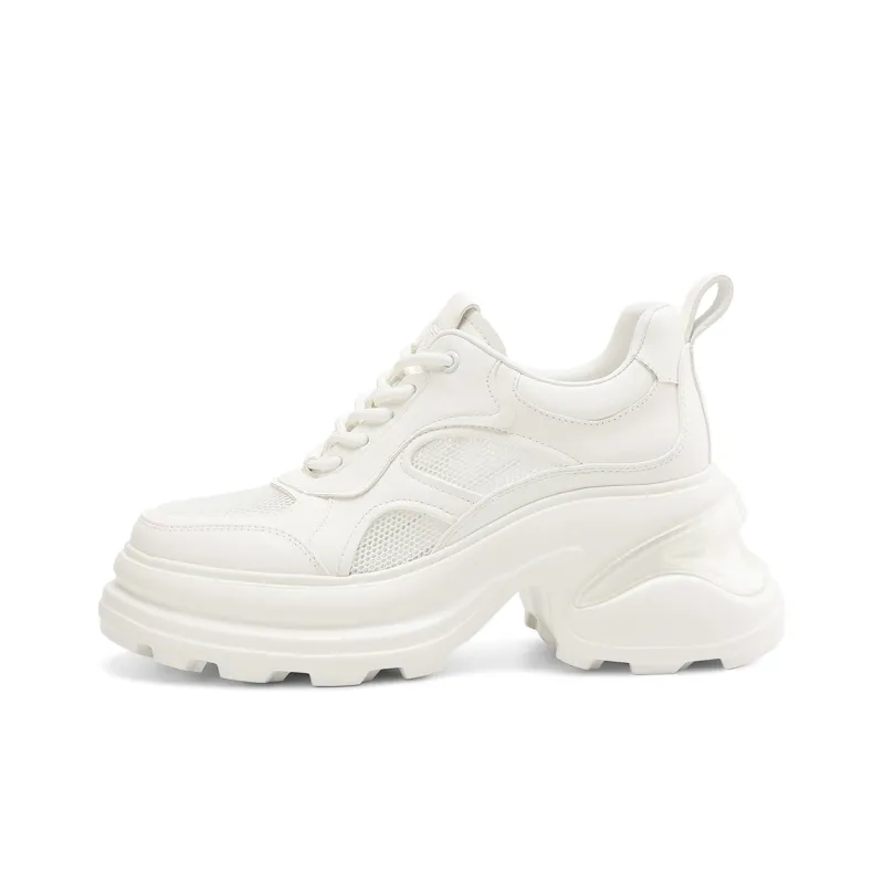 Rosa Bianca Breathable Lightweight Height Increasing Chunky Sneakers Women's White-0
