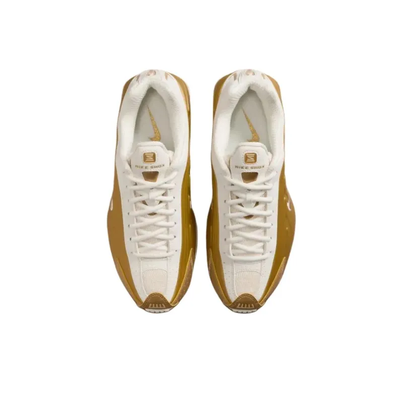 Nike Shox R4 Anti Slip Wear Resistant Low Top Casual Running Shoes Women's White Gold-3