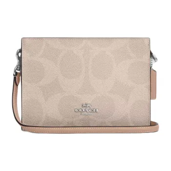 COACH SignatureCanvas Canvas Crossbody Bag, Shoulder Bag Women's Silver & Sand & Taupe