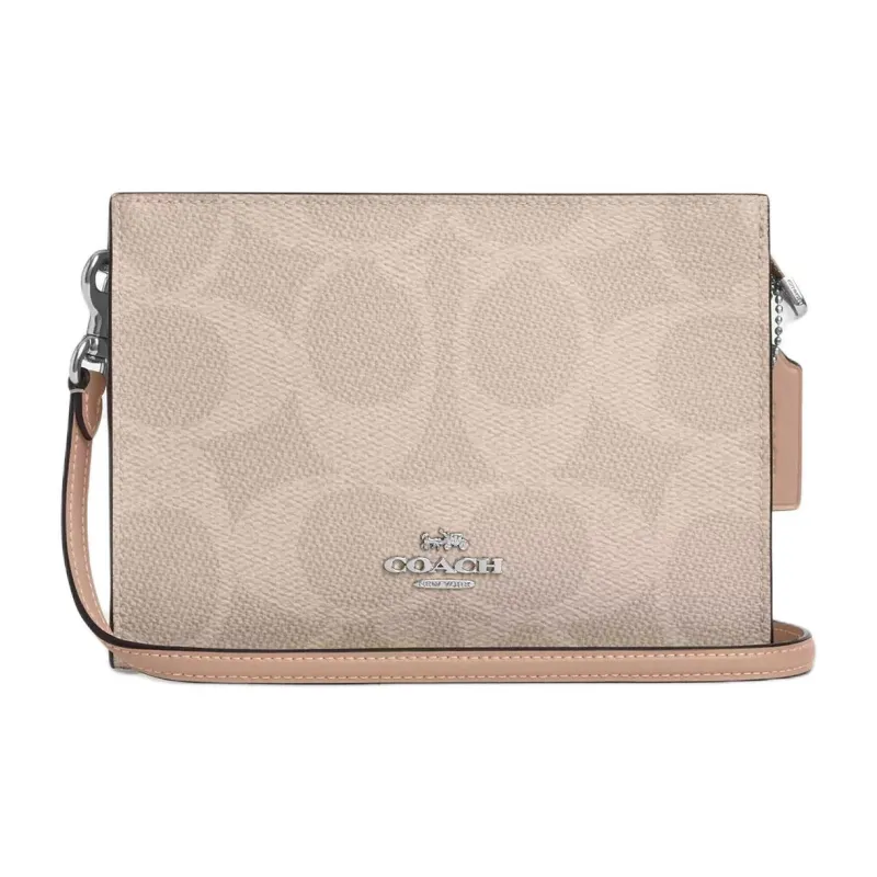 COACH SignatureCanvas Coated Canvas Crossbody Bag, Shoulder Bag Trumpets Women's Silver & Sand & Taupe-0