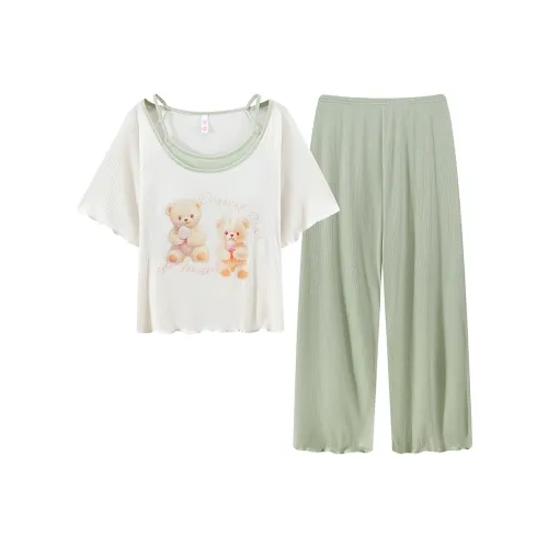 YUZHAOLIN Pajama Set Women's Cream Green