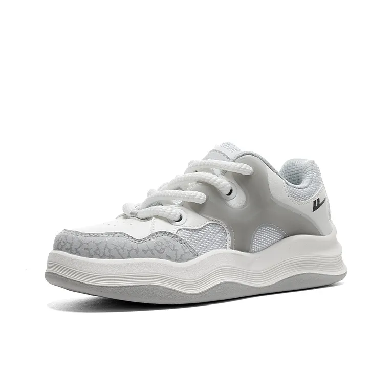 Warrior Anti Slip And Wear Resistant Height Increasing Low Top Skateboard Shoes Unisex Gray White-1