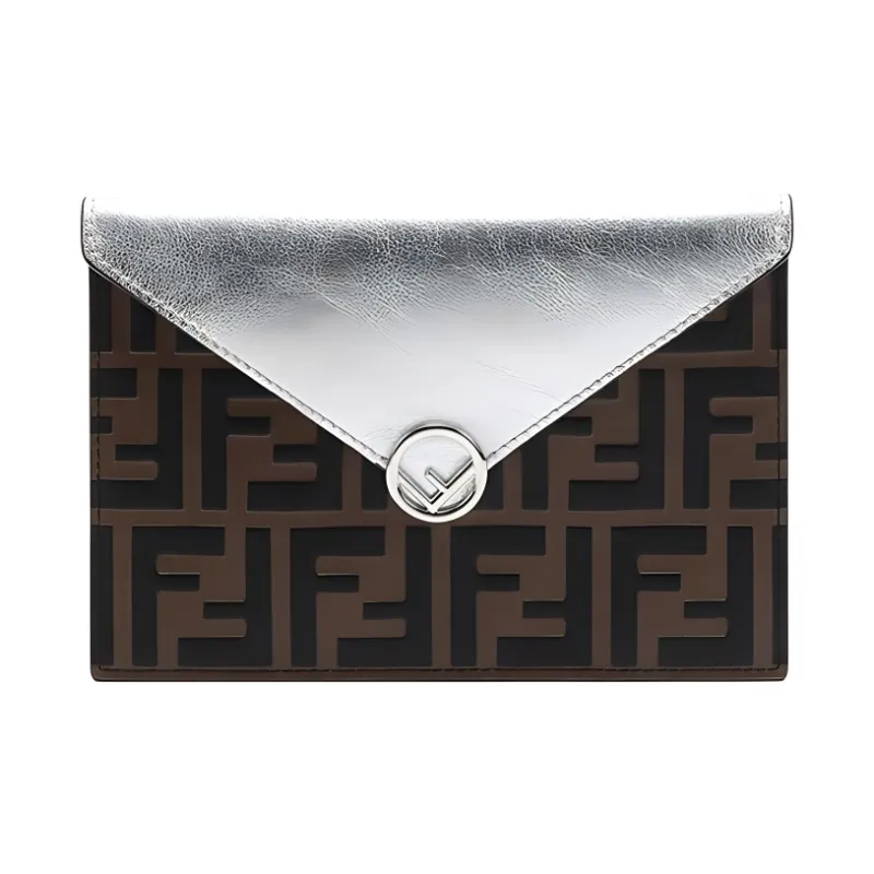 FENDI F Is Fendi Calfskin Envelope Bag, Clutch Women's Silver-0