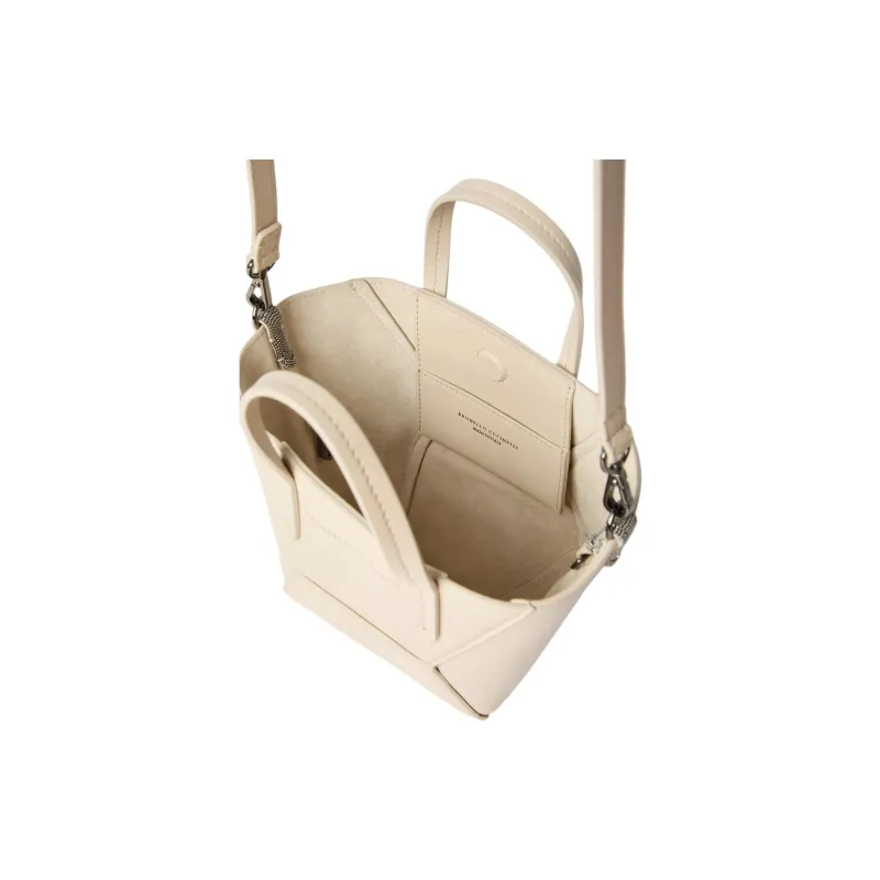 Brunello Cucinelli Calfskin Crossbody Handbag Mini Women's Ivory-2