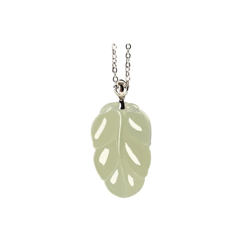 KUNYUYAO 18K Gold Inlaid Leaf Pendant Jade Pendant White Jade Unisex-4