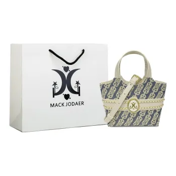 MACK JODAER Microfiber Synthetic Leather Shoulder Bag, Handbag Regular Women's Blue/Ecru