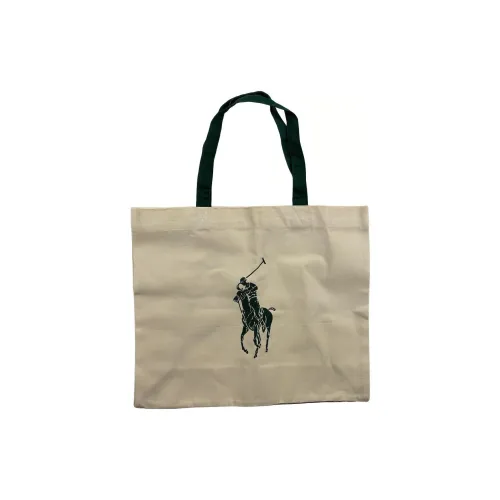 Polo Ralph Lauren Cotton Canvas Canvas Bag Tote Bag Shopping Bag Handbag Large Size Unisex Off-White/green