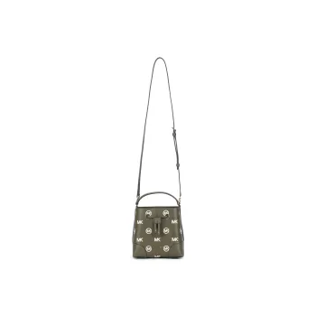 MICHAEL KORS Mercer Leather Bucket Bag, Handbag, Shoulder Bag, Crossbody Bag Trumpets Women's Olive Green