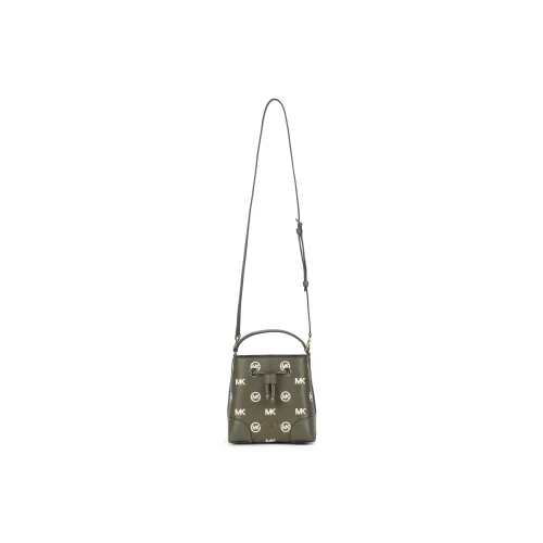 MICHAEL KORS Mercer Leather Bucket Bag, Handbag, Shoulder Bag, Crossbody Bag Trumpets Women's Olive Green