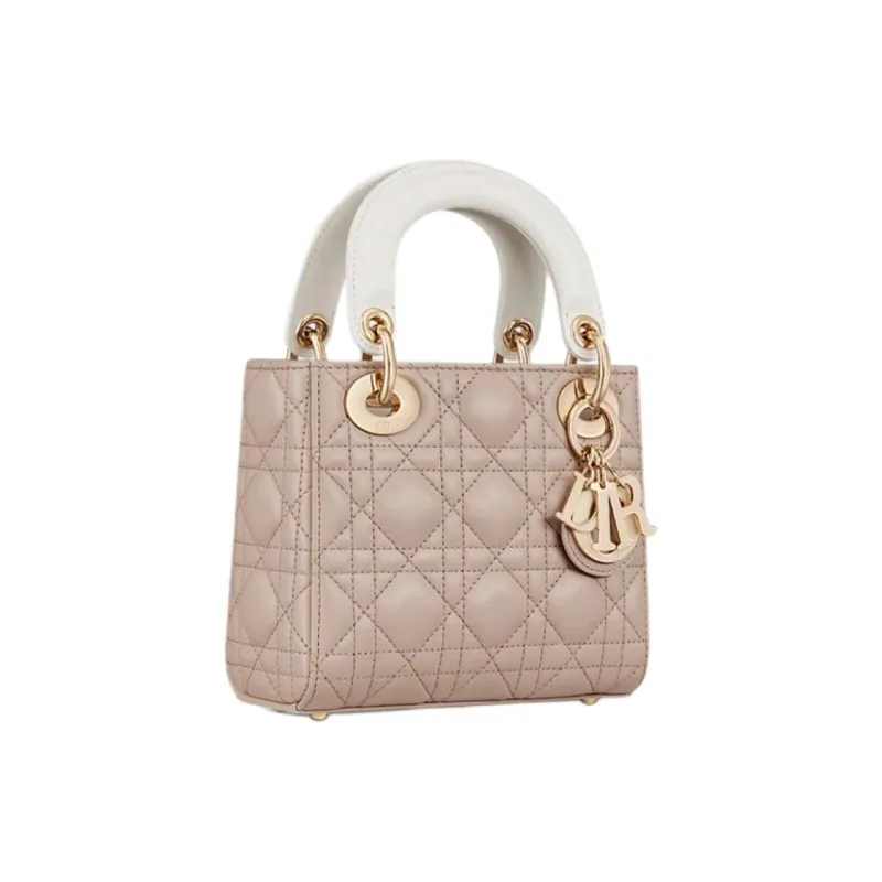 DIOR Lady Dior Sheepskin Shoulder Bag, Crossbody Bag, Handbag Mini Women's Brown, Beige, And Milk White-2