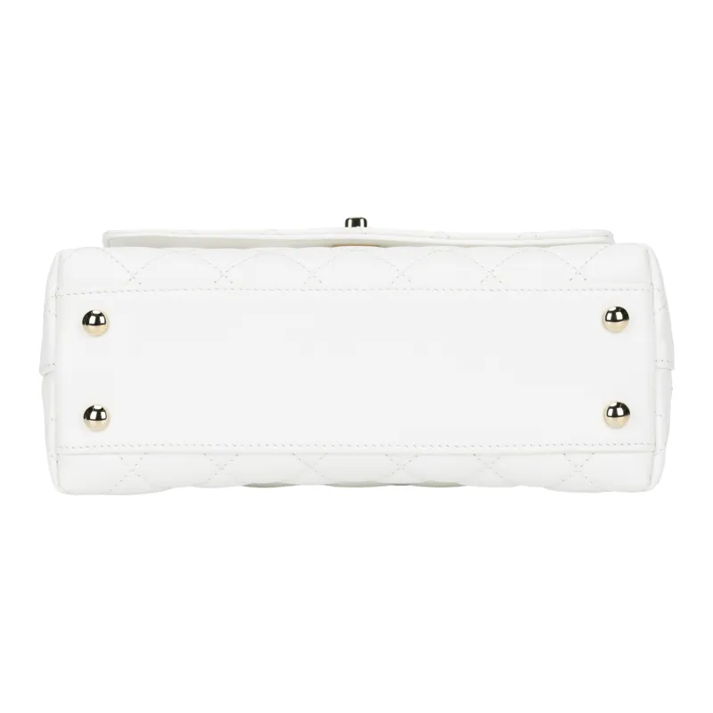 CHANEL Coco Handle Cow Leather Handbag, Shoulder Bag, Crossbody Bag Trumpets Women's White-3