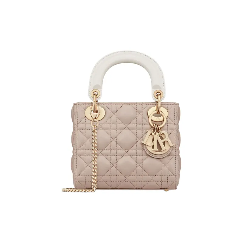 DIOR Lady Dior Sheepskin Shoulder Bag, Crossbody Bag, Handbag Mini Women's Brown, Beige, And Milk White-0