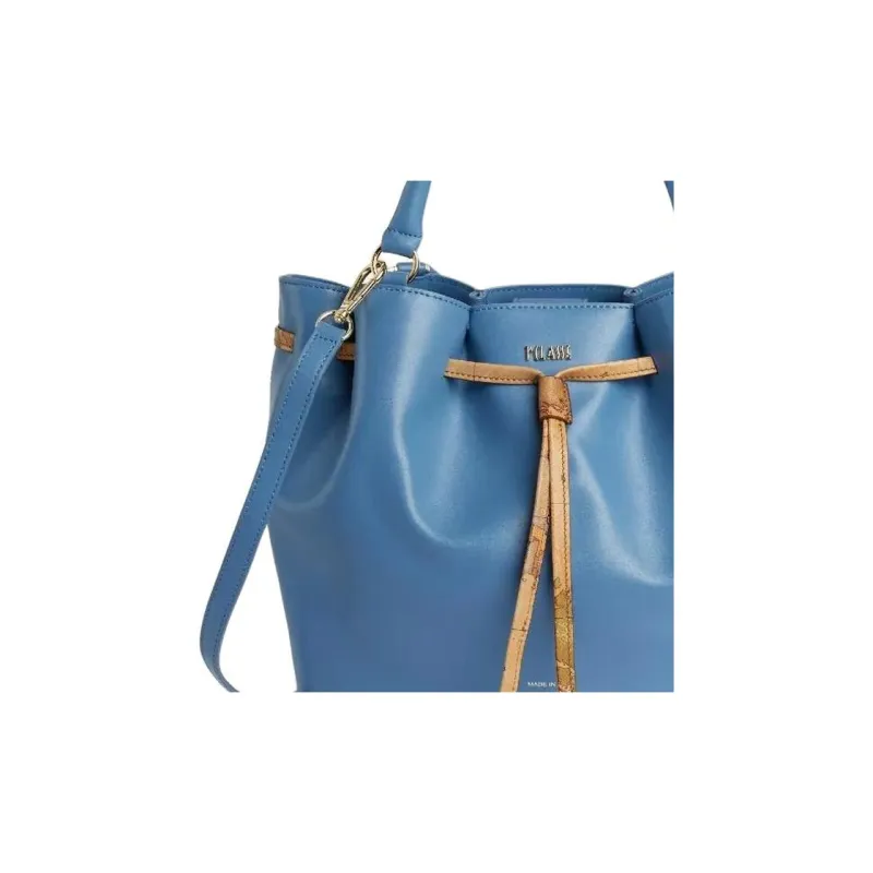 Alviero Martini Cowhide With Sheepskin Bucket Bag Handbag Shoulder Bag Crossbody Bag Women's Denim Blue-3