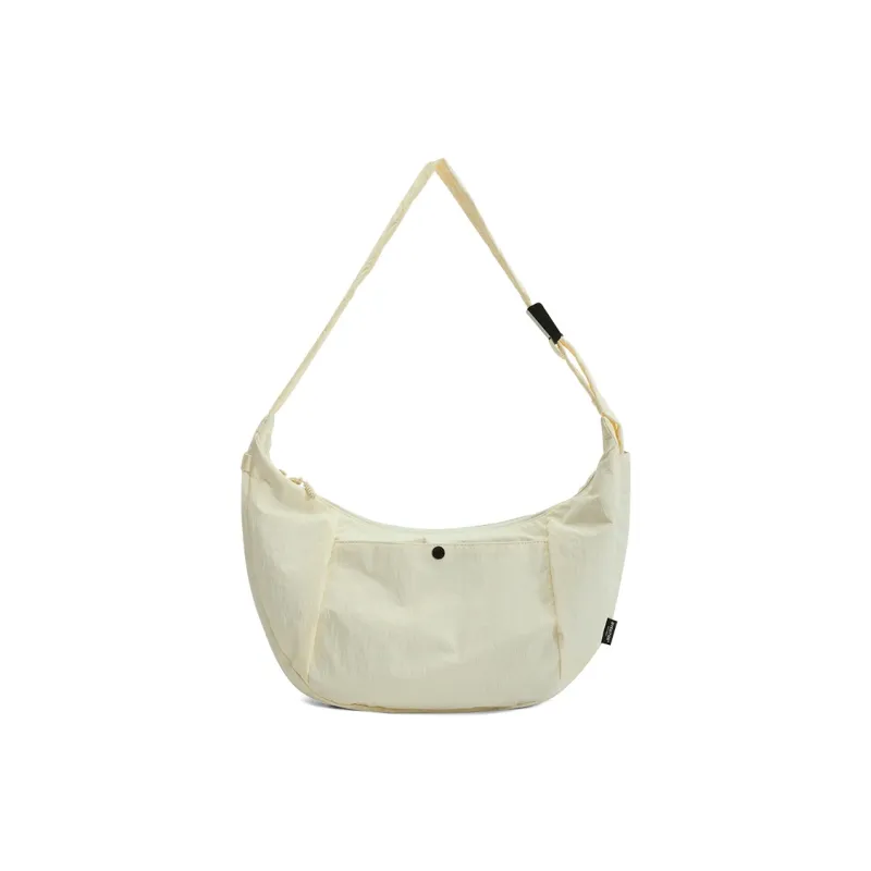 MYEDITION Fabric Shoulder Bag, Crossbody Bag, Dumpling Bag Large Size Unisex Ecru/Dark Gray/Gray Green-2