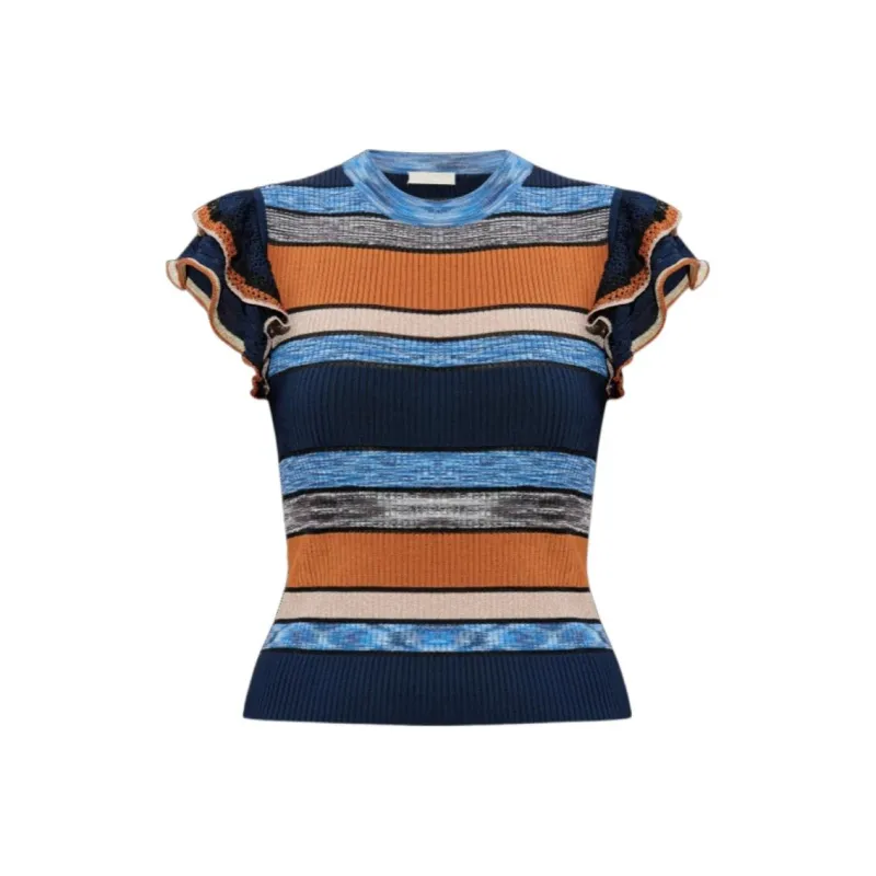 Ulla Johnson Ruffled Knit Stripe Top-0