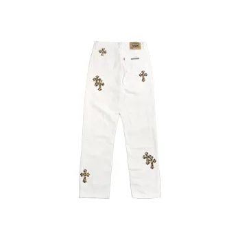 BABUGGE Jeans Unisex White Leopard Print