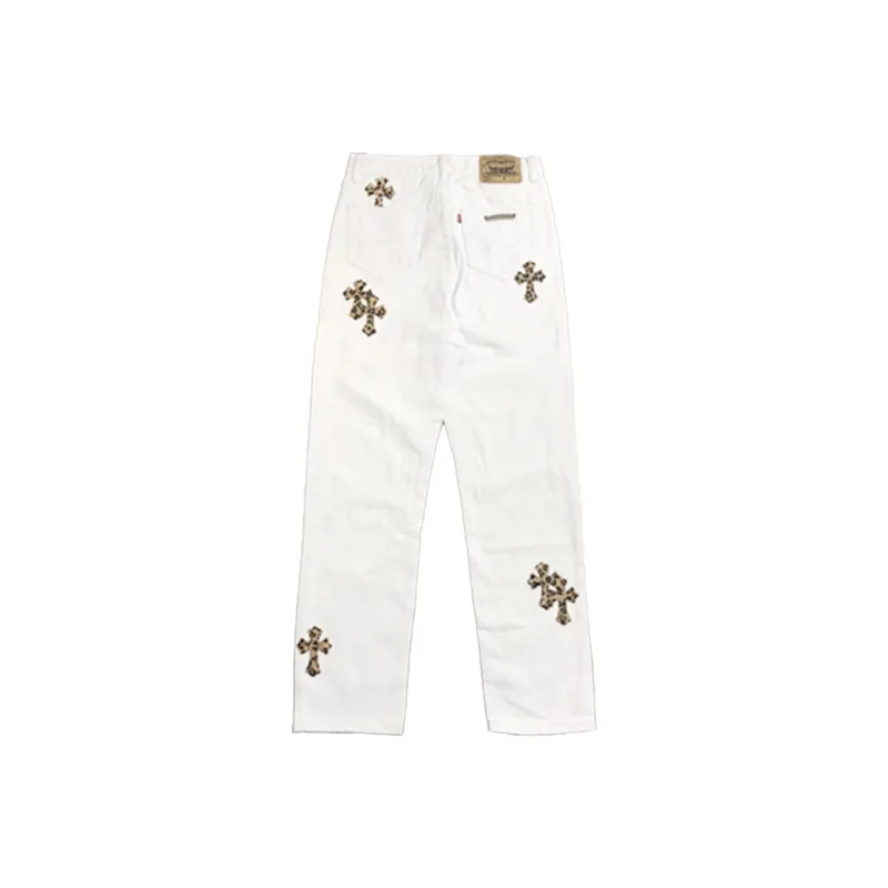 BABUGGE Jeans Unisex White Leopard Print-0