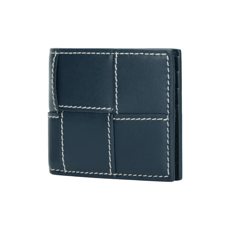 Bottega Veneta Cow Leather Wallet Men's Dark Blue & Natural-1