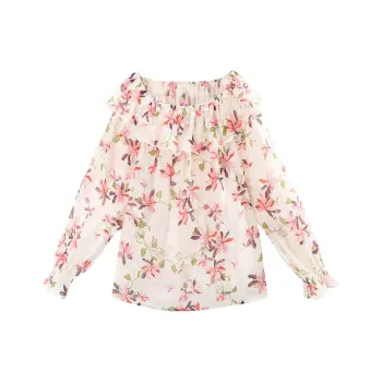 A Paradise For Awakening Shirt Women's Beige With Pink Floral