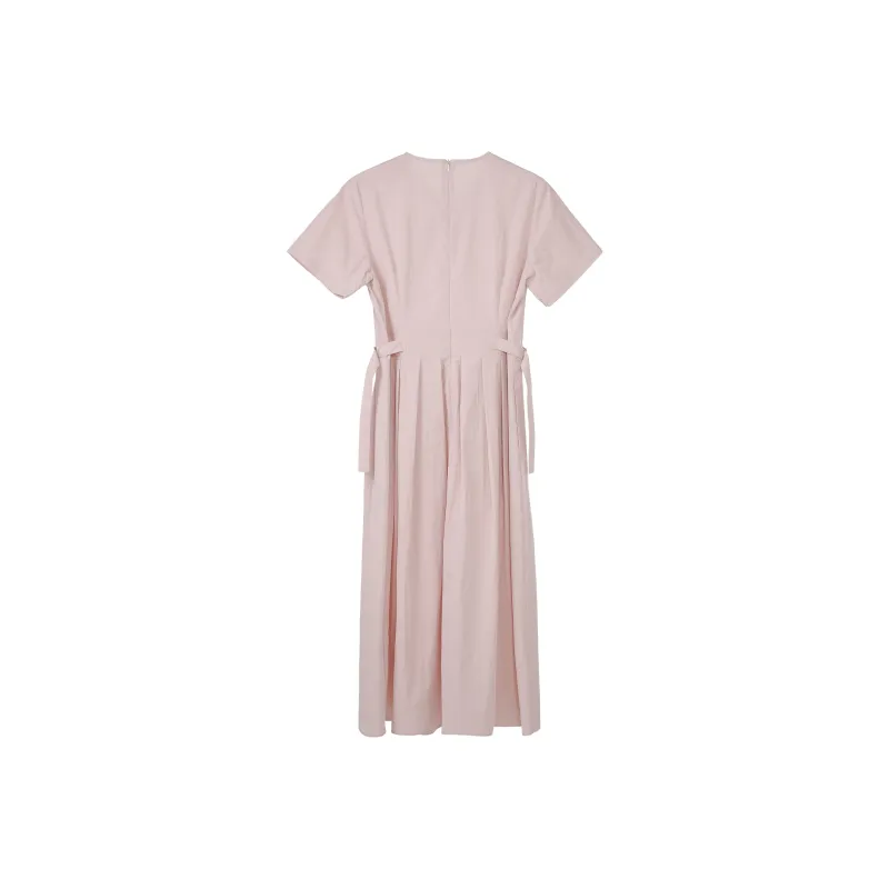 Fstudio Korean Style Sweet Style Ambient Minimalist Style Solid Color Short Sleeved Dress Women's Pink-2