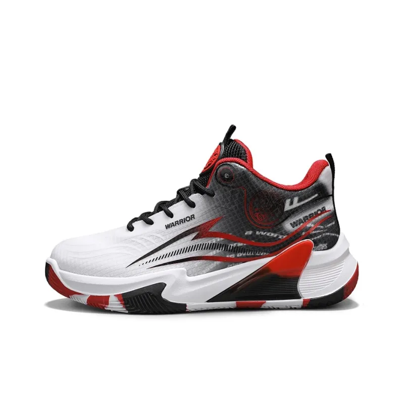 Warrior Coverage Height Increasing Lightweight Breathable Slip Resistant Low Top Basketball Shoes Men's White Black Red-0