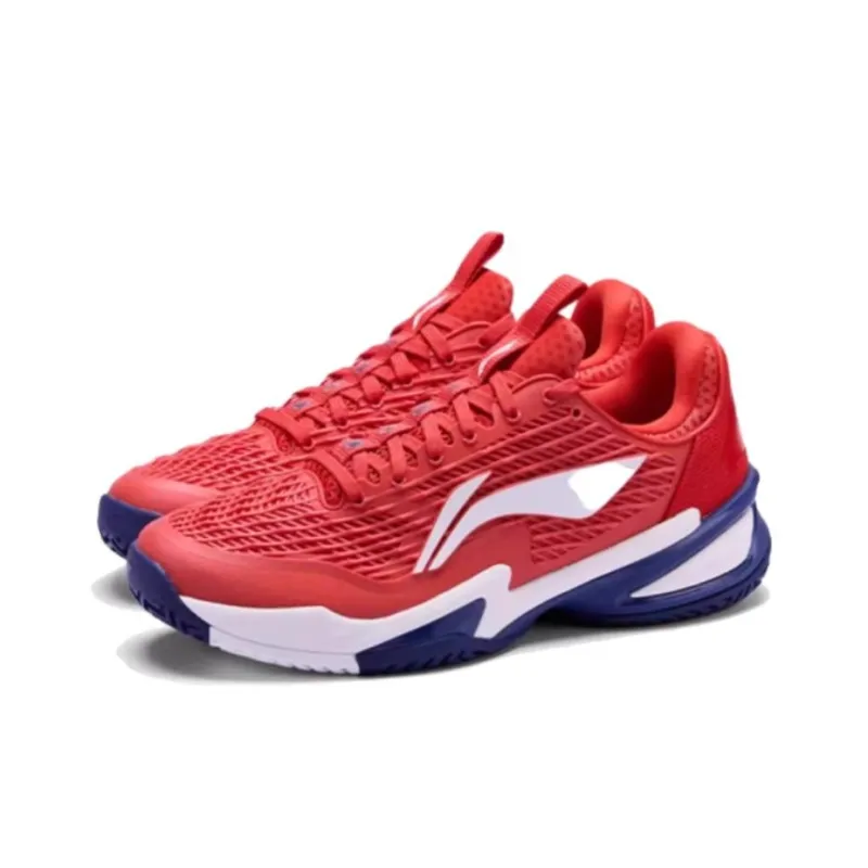 LiNing Abrasion Resistant Support Rebound Low Top Tennis Shoes Men's Fiery Red-1