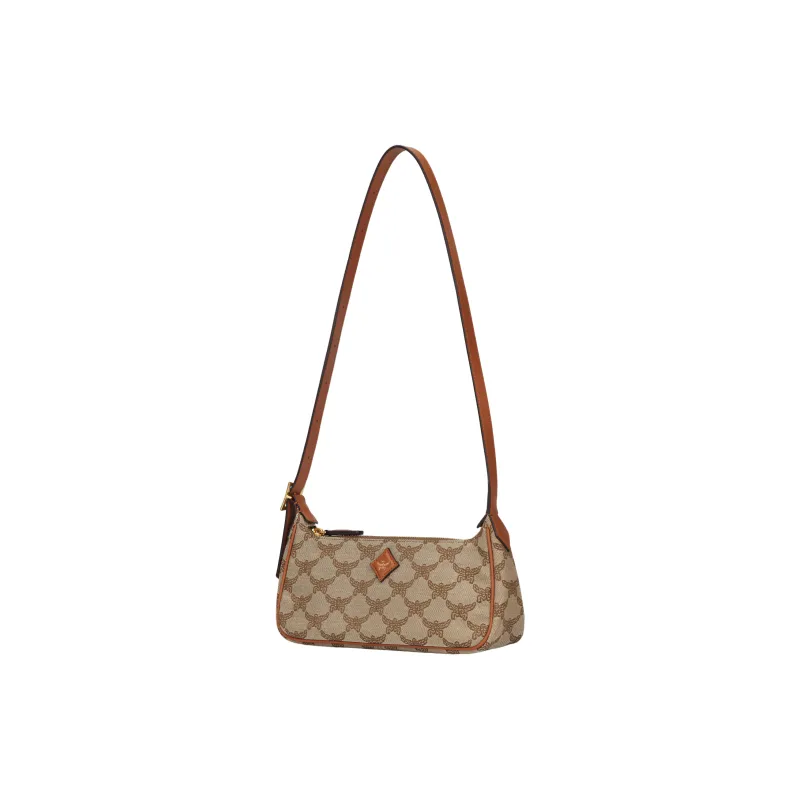 MCM Aren Jacquard Shoulder Bag Shoulder Bag Small Size Women's Beige-3