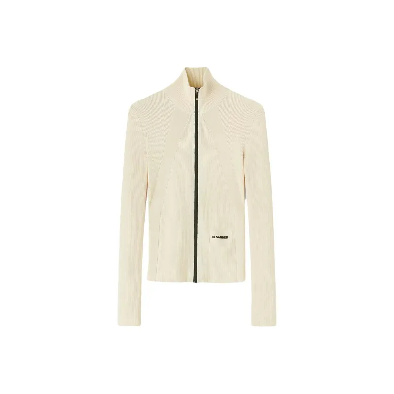 JIL SANDER Logo embroidered Ribbed knit Cardigan-0