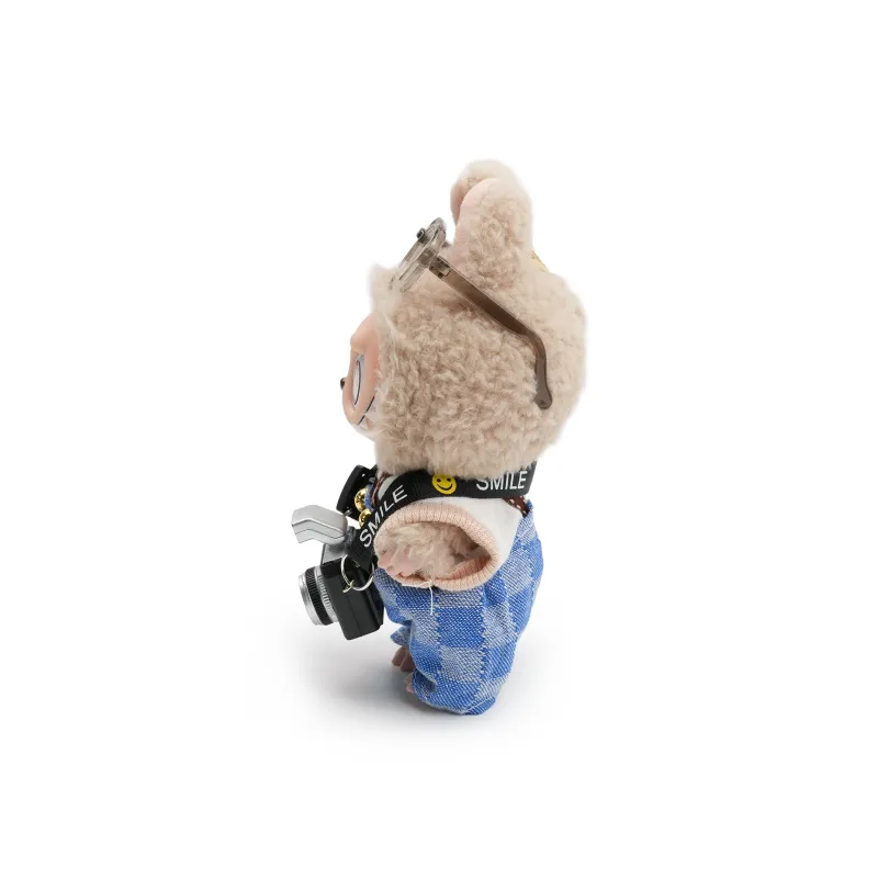 [Modified Doll] POP MART LABUBU THEMONSTERS Heartbeat Macaron Denim Photographer Hang Tag Box 15cm-1