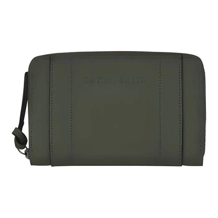 LONGCHAMP 3D Calfskin Wallet Women's Khaki Green-1