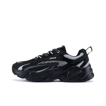 Erke Running Shoes Men Low Top Jet Black, Bright Silver